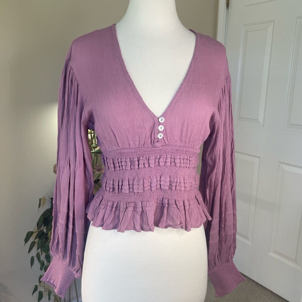 NWOT Free People Balloon Sleeve Crop Top Size XS Mauve